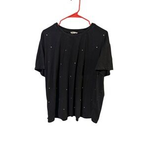 Edgely Maurice's Size 2XBlack Rhinestone Embellished Oversized T Shirt Top